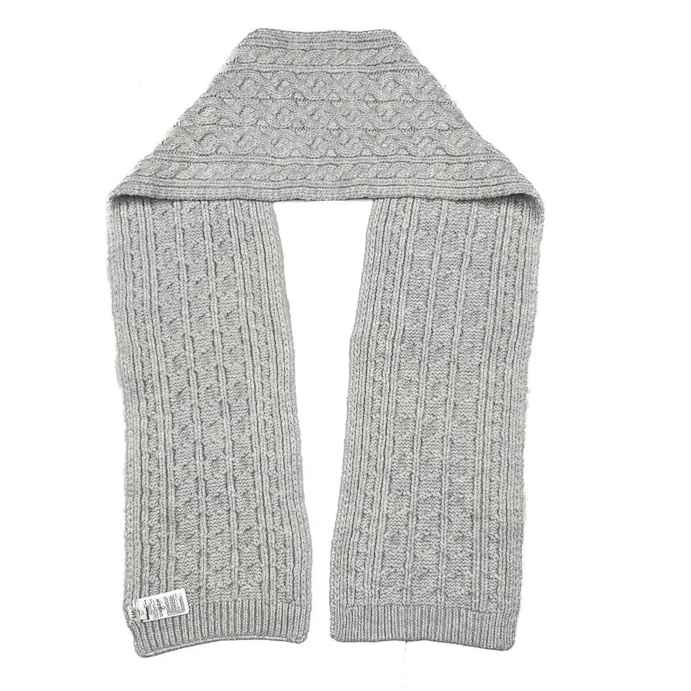 Fisherman Chunky Cable Knit Wool Alpaca Scarf in Light Grey Soft Unisex - NWOT